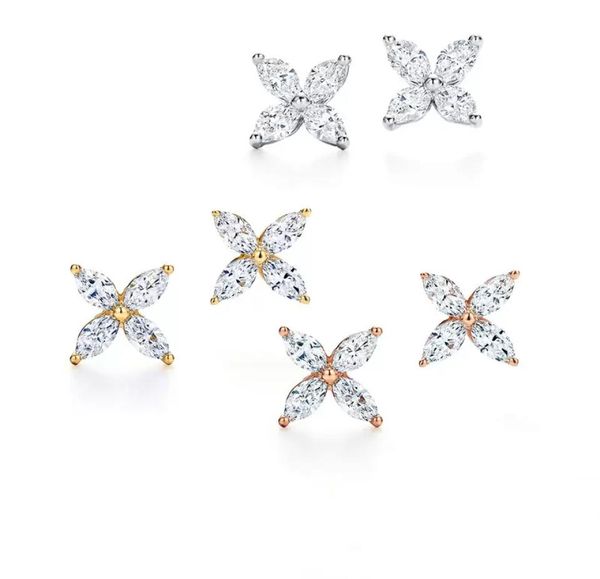 100% 925 argent diamant boucles d'oreilles petite marquise trois en option mode luxe marque bijoux pour femmes en gros5434329