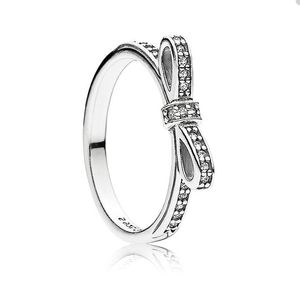 100% 925 Silver Sparkling Bow Ring pour Pandora Crystal diamond Wedding Party Jewelry designer Rings Set For Women Girlfriend Gift bague de luxe avec boîte d'origine