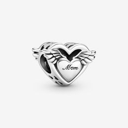 100% 925 Sterling Silver Angel Wings Mom Charm Fit Original European Charmel Bracelet Fashion Jewelry Accessories 298i