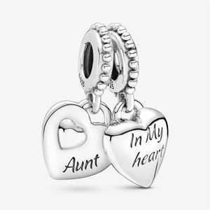 100% 925 Sterling Silver Aunt & Niece Split Heart Dangle Charms Fit Original European Charm Bracelet Fashion Women Jewelry Accesso248z