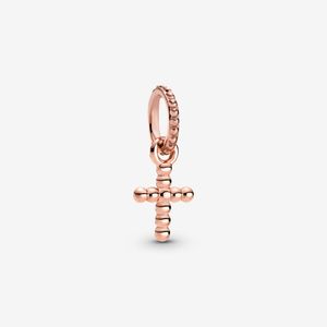 100% 925 Sterling Silver Beaded Cross Dangle Charm Fit Original European Bracelet Collier Mode Femmes Mariage Fiançailles Bijoux Accessoires