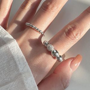 100% 925 Perles En Argent Sterling Taille Ouverte Anneau Réglable Géométrique Déclaration Anneaux Cadeaux De Fête De Mariage