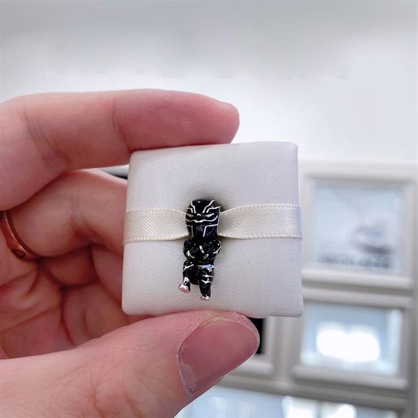 Perle en émail noir en argent sterling 100% 925 pour bracelets à breloques européens Pandora Jewelry302T