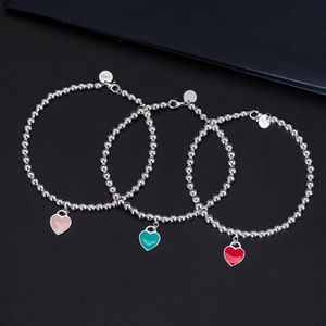 100% 925 argent Sterling bleu pendentif en forme de coeur perles chaîne Bracelet mode bijoux à bricoler soi-même accessoires pour les femmes Gift286i