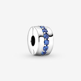 100% 925 Sterling Zilver Blauw Sparkle Clip Charms Fit Originele Europese Bedelarmband Mode-sieraden Accessories209t