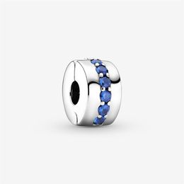 100% 925 Sterling Zilver Blauw Sparkle Clip Charms Fit Originele Europese Bedelarmband Mode-sieraden Accessories203g
