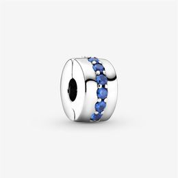Abalorios de Clip de brillo azul de plata de ley 100% 925, accesorios de joyería de moda para pulsera europea Original, 308H