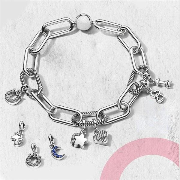 100% 925 Bracelets en argent Sterling pour femmes Fit Me lien femme bijoux à bricoler soi-même étoile lune diamant amour cheval bracelet simple petite amie cadeau9159744