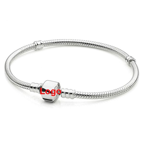 100% 925 pulseras de plata esterlina monents Logotipo original auténtica cadena de serpiente Ajuste marca Charm Beads Brazalete Pulsera Joyería de diseño para mujeres Hombres regalos de fiesta de amor
