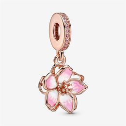 Breloques en forme de fleur de cerisier en argent Sterling 100% 925, adaptées aux bracelets à breloques européens originaux, bijoux à la mode, accessoires 294s