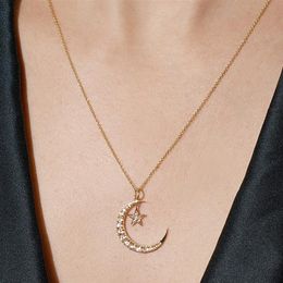 100% Plata de Ley 925 regalo de Navidad CZ pavimentado lindo encantador Luna estrella encanto delicado collar de plata 278m