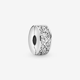 100% 925 Sterling Silver Clear Pave Clip Charms Fit Original European Charmel Blacelet Fashion Women Wedding Engagement Sieraden Accessori 226r