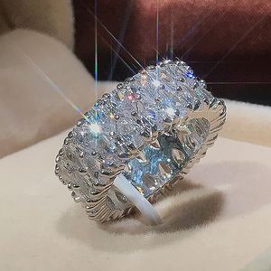 100% 925 Sterling Silver Créé complet Moissanite Diamonds Gemstone Wedding Engagement Ring Fine Jewelry Gift pour les femmes entières