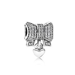 100% 925 STERLING Silver Cubic Zirconia Charms de arco simple Fit Original European Charm brazalete Moda Mujeres Joya de compromiso de boda 260L