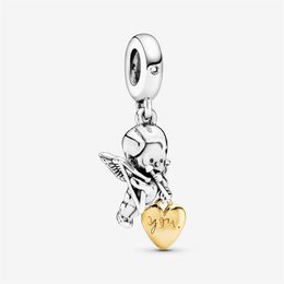 100% 925 argent sterling Cupidon et vous coeur balancent des breloques adaptées au bracelet à breloques européen original de mode femmes de fiançailles de mariage J189H