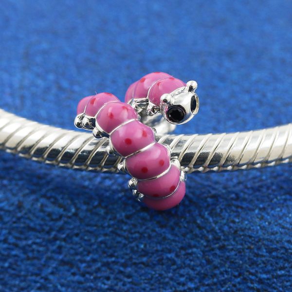 100% 925 Sterling Silver Cute Curled Caterpillar Bead Fits European Pandora Jewelry Charm Bracelets