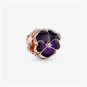 100% 925 argent Sterling violet profond fleur de pensée breloques ajustement Original européen bracelet à breloques bijoux de mode accessoires 293M