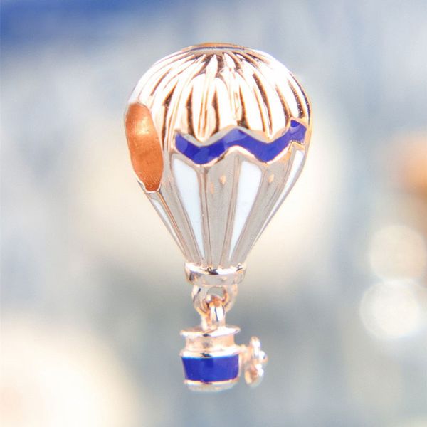 100% 925 argent sterling émail chaud montgolfière pendentif breloque perle s'adapte aux bracelets européens de bijoux Pandora