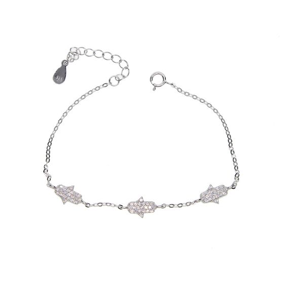 100% 925 sterling silver design d'usine trois cz hamsa charme à la main fille délicate femmes bijoux sparling hamsa main bracelet
