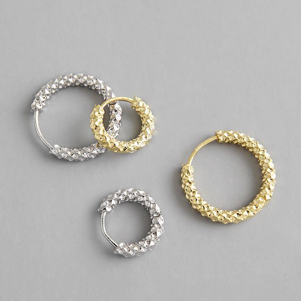 Pendientes de aro florales geométricos de plata esterlina 100% 925 para mujer, pendiente circular de Color oro blanco/oro de 18K, joyería fina