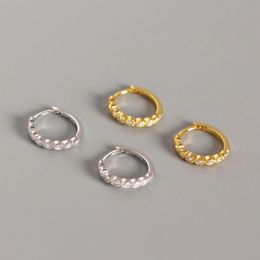 Pendientes circulares pequeños geométricos de plata esterlina 100% 925 para mujer, aro de circón blanco, joyería fina