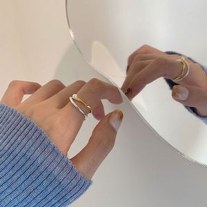 100% 925 Sterling zilveren geometrie Open maat ringen voor vrouwen natuurlijke zoetwater parel verstelbare ring