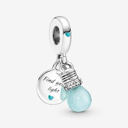 100% 925 Sterling Silver Glow-in-the-dark Lightbulb Double Dangle Charms Fit Original European Charm Bracelet Mode Femmes Weddin212h