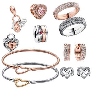 100% 925 pulsera en forma de corazón de plata esterlina adecuada para la cadena Pandora Original DIY encanto femenino anillo de cuentas de plata regalo envío gratis