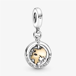 100% 925 Sterling Silver Heart Spinning World Dangle Charms Fit Original Bracelet à breloques européen Mode Femmes Bijoux de mariage Acc275z