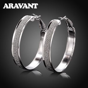 100% 925 Sterling Silver Hoop Earring For Women 40MM Scrub Big Round Circle Earrings Jewelry Gift