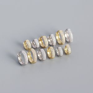 100% 925 sterling zilveren oorbellen voor vrouwen drie laag CZ Zirkoon ronde cirkel oorbel bruiloft geschenken 6/8 / 10mm