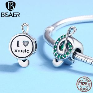 100% argent sterling 925 j'aime la musique, perles de note de musique dynamique verte ajustement charme argent 925 bracelet perles fabrication de bijoux Q0531