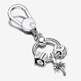 100% 925 Silver Silver Key Rings Moments Small Sac Charm Holder Gift Set Fit Original European Charms pendentif pendentif Fashion Wom308Q