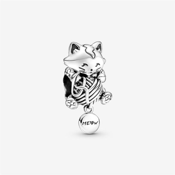 100% Plata de Ley 925 dijes de bolas de hilo de gatito aptos para pulsera europea Original, joyería de compromiso de boda para mujer a la moda A260z