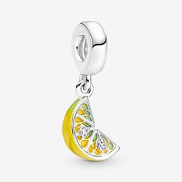 100% 925 Sterling Silver Lemon Slice Sparkling Fruit Dangle Charms Fit Original European Charm Bracelet Mode Bijoux Accessoires