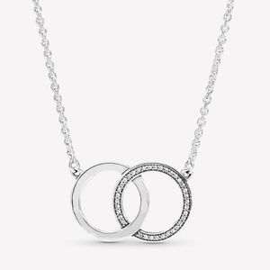100% 925 Sterling Silver Logo Interdiged Circles Ketting Fashion Women Wedding Engagement Sieraden Accessoires 262A