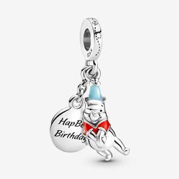 100% 925 Sterling Silver Lovely Bear Birthday Dange Charms passen originele Europese armband ketting Fashion Women Wedding Engagement Sieraden Accessoires