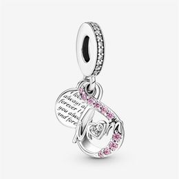 100 % 925 Sterling Silber Mom Infinity Pave Double Dangle Charms passen zu original europäischen Charm-Armbändern, Mode, Frauen, Hochzeit, Engagem322t