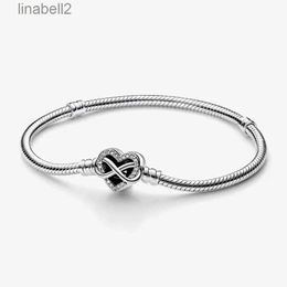 100% 925 Sterling Silver Moments Sparkling Infinity Heart Clasp Snake Chain Bracelet Fashion Wedding Sieraden Accessoires 6NAA