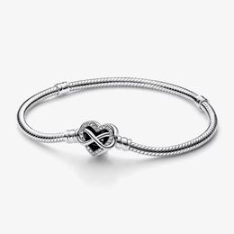 100% 925 moments en argent sterling étincelants Infinity Heart Clasp Snake Chain Bracelet Fashion Wedding Jewelry Accessoires
