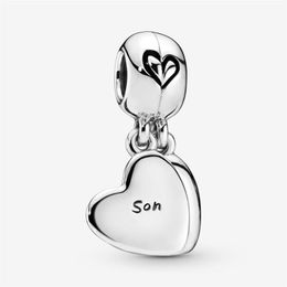 100% 925 Sterling Silver Mère Fils Coeur Split Dangle Charms Fit Original Bracelet À Breloques Européen Mode Femmes DIY Bijoux Acc239P