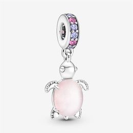 100% 925 prata esterlina vidro murano rosa mar tartaruga balançar encantos caber original europeu charme pulseira moda jóias accessori233p