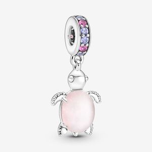 100% Plata de Ley 925 Cristal de Murano Rosa Tortuga Marina Cuelga Los Encantos Ajuste Original Pulsera Europea Joyería de Moda Accessori209C