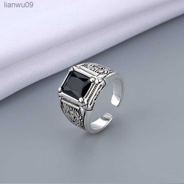 100 Plata de Ley 925 nueva llegada Retro negro cristal hombres anillo joyería Original para hombre regalo de Navidad nunca se desvanece barato L230704