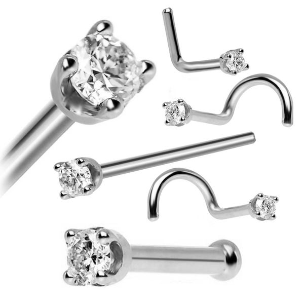 Anneaux de nez 5 pièces/ensemble en acier inoxydable Zircon os nez Stud Piercing Simple boucle d'oreille or Rose argent nez lèvre anneau broche corps bijoux Nose Ring