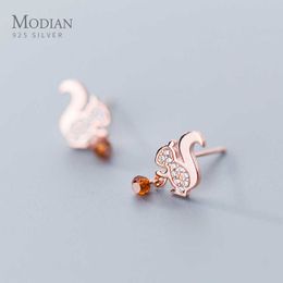 100% 925 Sterling Silver Design Original Or Rose Couleur Mignon Écureuil Boucles D'oreilles pour Femmes Mode Bijoux Brincos 210707