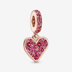 100% 925 Sterling Silver Pave Freehand Heart Dangle Charms Fit Original European Charm Bracelet Mode Femmes Mariage Fiançailles Bijoux Accessoires