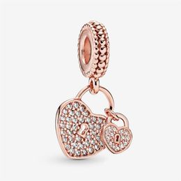 100% 925 Sterling Zilver Pave Hart Hangsloten Dangle Charms Fit Originele Europese Bedelarmband Mode Vrouwen Bruiloft Verloving J220P