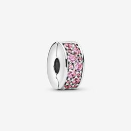 100% 925 Sterling Zilver Roze Pave Clip Charms Fit Pandora Originele Europese Charme Armband Mode Bruiloft Engagement Sieraden Accessoires voor Vrouwen