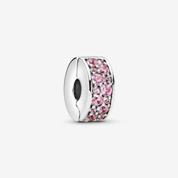 100% 925 Sterling Silver Pink Pave Clip Charms Fit Pandora Original European Charm Bracelet Moda Compromiso de boda Accesorios de joyería para mujeres